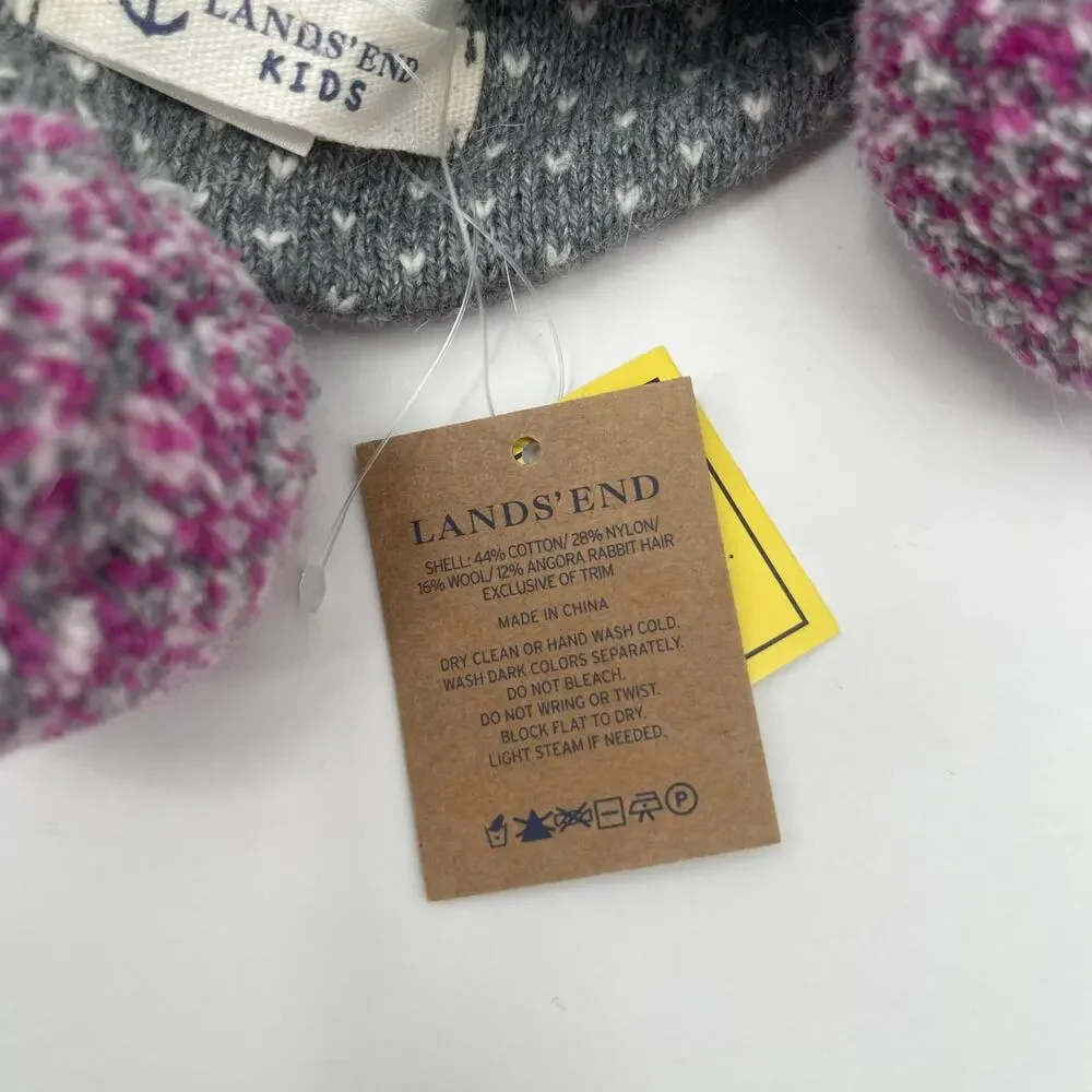 LANDS END Kids Scarf Wool Angora Rabbit Hair Blend NWT Gray Fair Isle Snowflakes